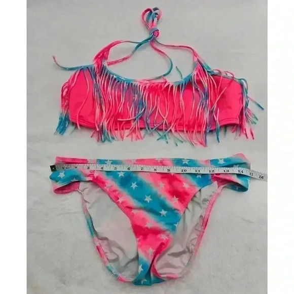 Victoria's Secret Pink Women's Size M/L Pink and Blue Fringe Star Bikini - Picture 2 of 7